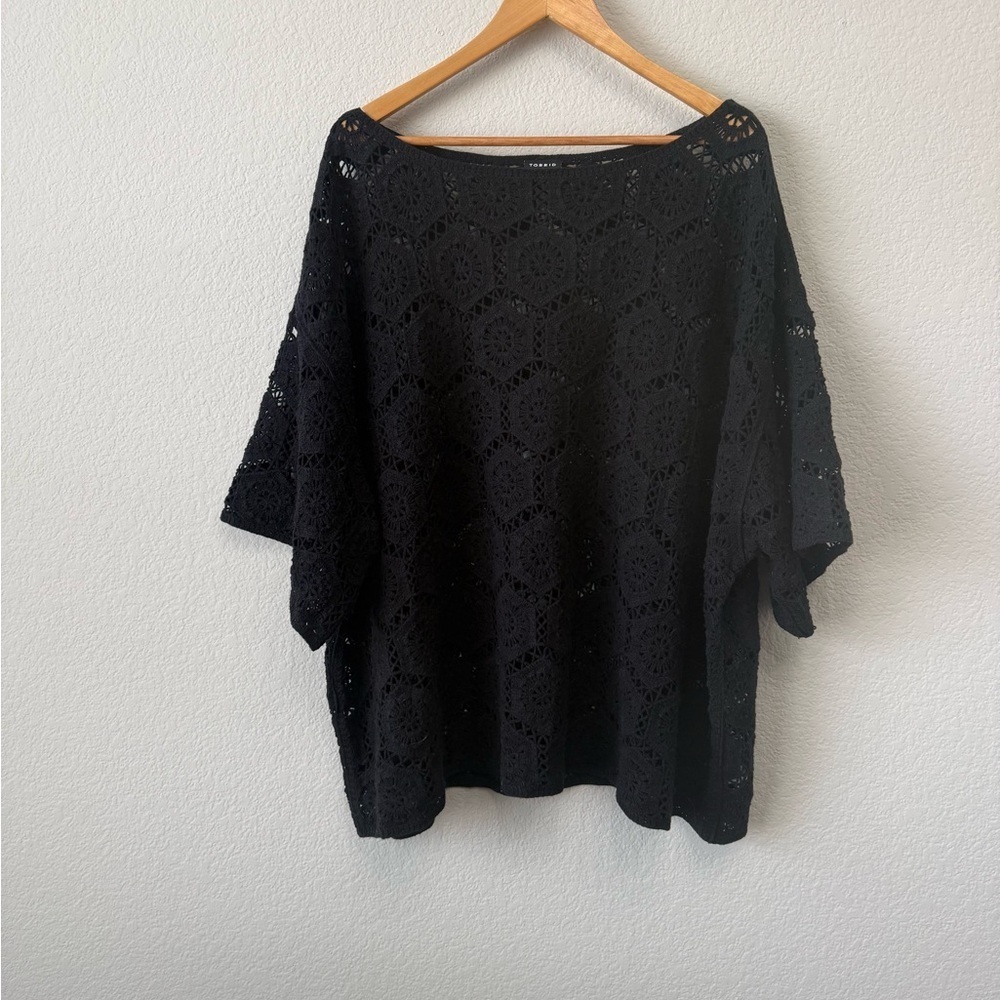 Torrid Black Crochet Pullover Sweater Knitted Crewneck Half Sleeve Top Size 4X - Picture 2 of 13